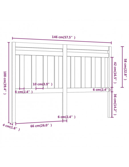 Testiera per Letto 146x4x100 cm in Legno Massello di Pino