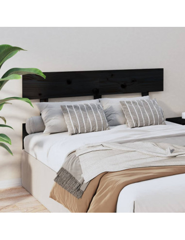 Testiera per Letto Nera 144x3x81 cm in Legno Massello di Pino