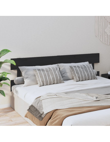 Testiera per Letto Nera 204x3x81 cm in Legno Massello di Pino