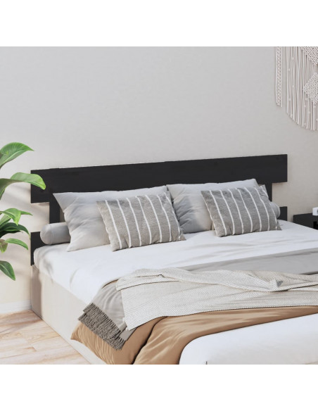 Testiera per Letto Nera 204x3x81 cm in Legno Massello di Pino