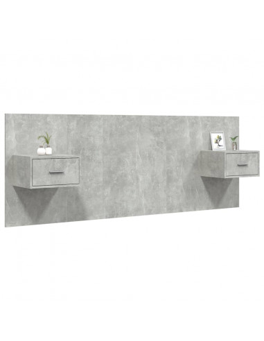 Testiera Letto con Comodini in Legno Multistrato Grigio Cemento