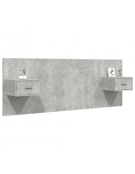 Testiera Letto con Comodini in Legno Multistrato Grigio Cemento