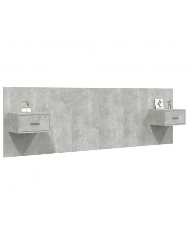 Testiera Letto con Comodini in Legno Multistrato Grigio Cemento