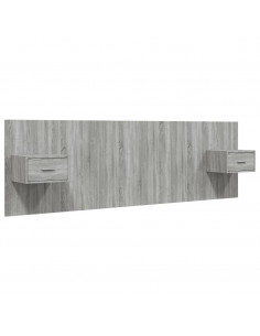 Testiera Letto con Comodini in Legno Multistrato Grigio Sonoma 2