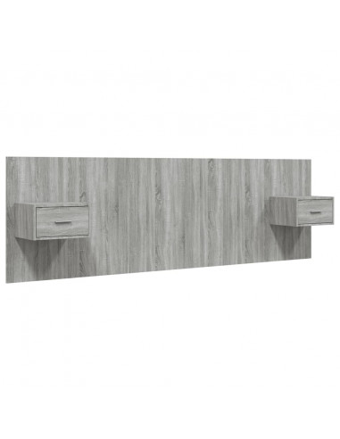 Testiera Letto con Comodini in Legno Multistrato Grigio Sonoma