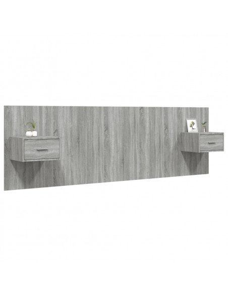 Testiera Letto con Comodini in Legno Multistrato Grigio Sonoma