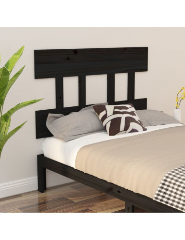 Testiera per Letto Nera 93,5x3x81 cm in Legno Massello di Pino