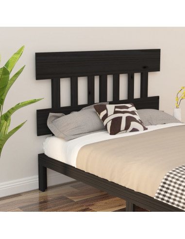 Testiera per Letto Nera 163,5x3x81 cm in Legno Massello di Pino