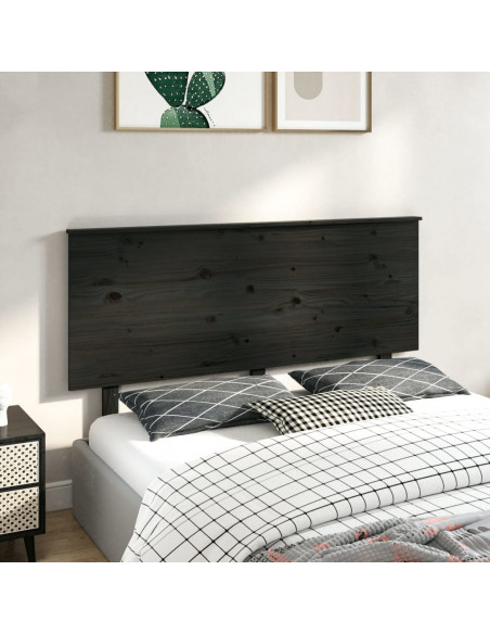 Testiera per Letto Nera 144x6x82,5 cm in Legno Massello di Pino