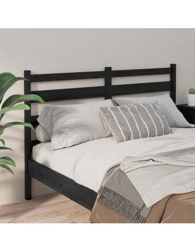 Testiera per Letto Nera 146x4x100 cm in Legno Massello di Pino