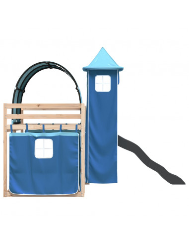 Letto a Castello con Scivolo e Tende Blu 80x200 cm