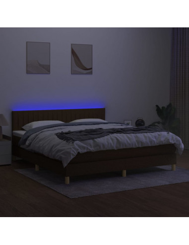 Letto a Molle Materasso e LED MarroneScuro 180x200cm in Tessuto