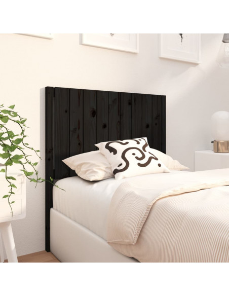Testiera per Letto Nera 95,5x4x100 cm in Legno Massello di Pino
