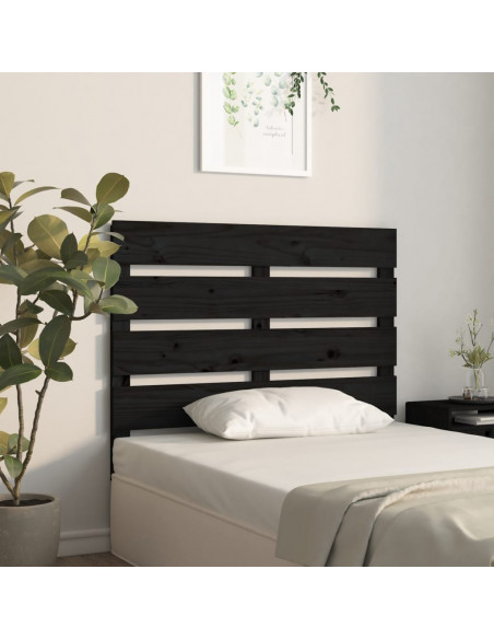 Testiera per Letto Nera 100x3x80 cm in Legno Massello di Pino