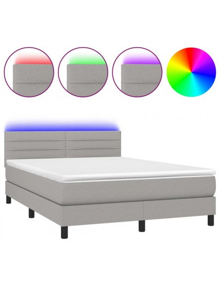 Letto a Molle Materasso e LED Grigio Chiaro 140x200 cm Tessuto