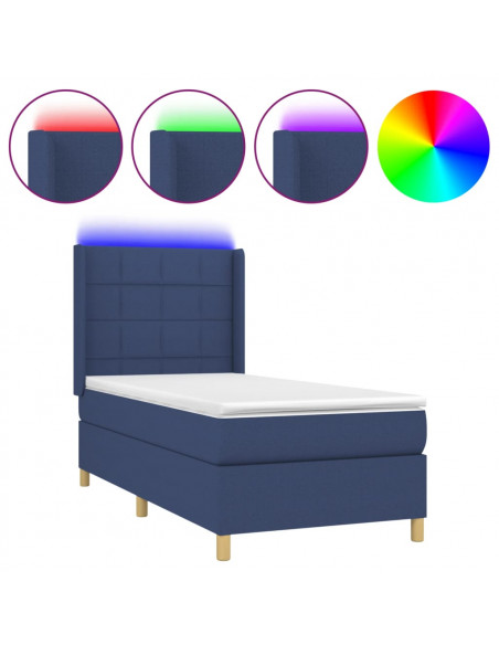Letto a Molle con Materasso e LED Blu 90x200 cm in Tessuto