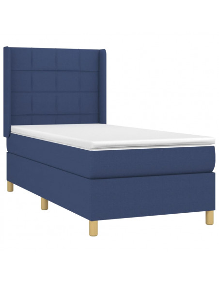Letto a Molle con Materasso e LED Blu 90x200 cm in Tessuto
