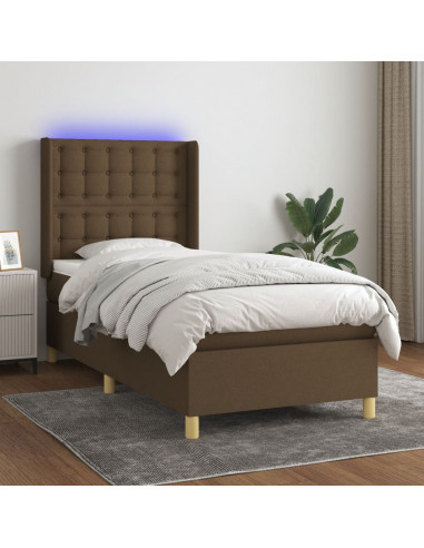 Letto a Molle Materasso e LED Marrone Scuro 100x200 cm Tessuto