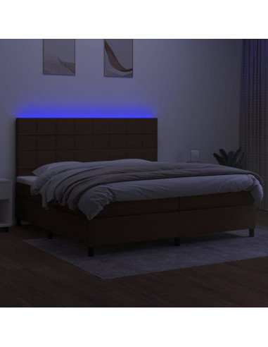 Letto a Molle Materasso e LED Marronescuro 200x200cm in Tessuto
