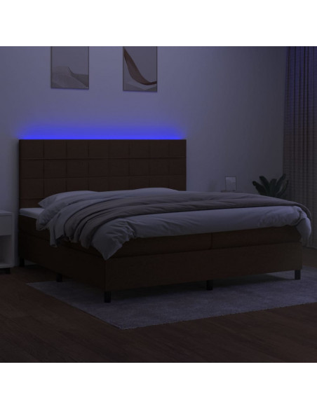 Letto a Molle Materasso e LED Marronescuro 200x200cm in Tessuto