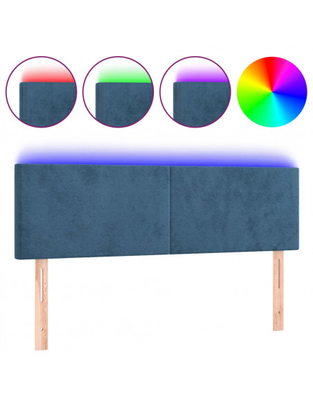 Testiera a LED Blu Scuro 144x5x78/88 cm in Velluto