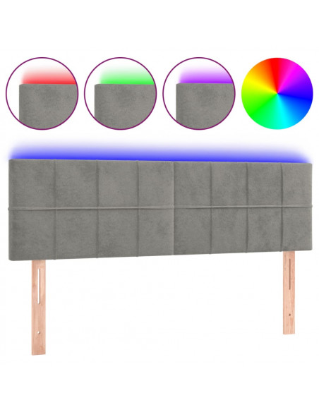 Testiera a LED Grigio Chiaro 144x5x78/88 cm in Velluto