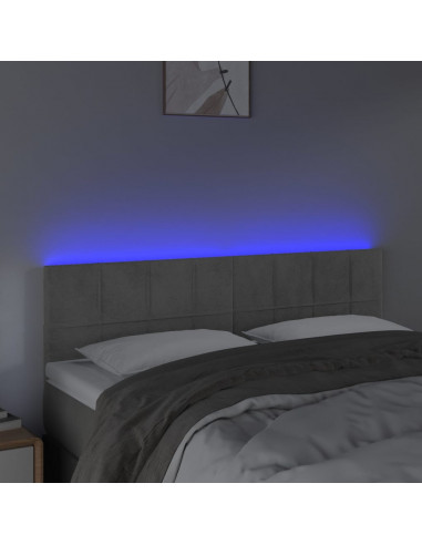 Testiera a LED Grigio Chiaro 144x5x78/88 cm in Velluto