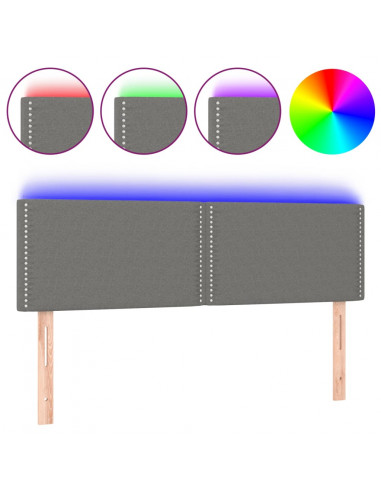 Testiera a LED Grigio Scuro 144x5x78/88 cm in Tessuto
