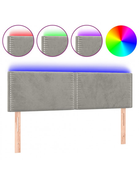 Testiera a LED Grigio Chiaro 144x5x78/88 cm in Velluto