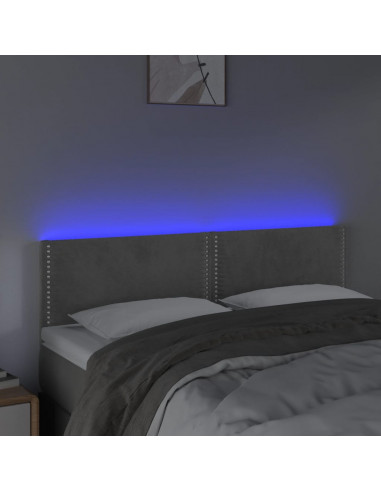 Testiera a LED Grigio Chiaro 144x5x78/88 cm in Velluto