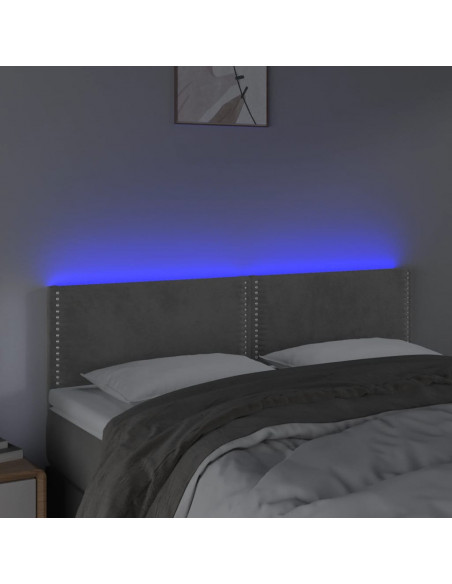 Testiera a LED Grigio Chiaro 144x5x78/88 cm in Velluto