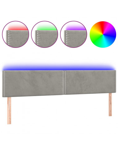 Testiera a LED Grigio Chiaro 200x5x78/88 cm in Velluto