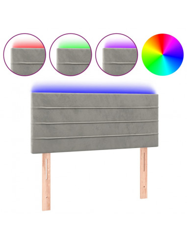 Testiera a LED Grigio Chiaro 100x5x78/88 cm in Velluto