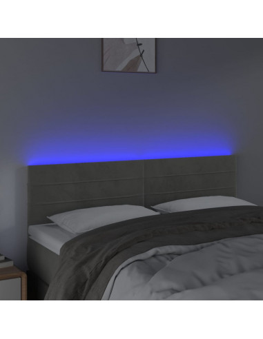 Testiera a LED Grigio Chiaro 144x5x78/88 cm in Velluto