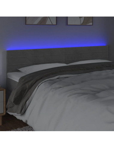 Testiera a LED Grigio Chiaro 160x5x78/88 cm in Velluto