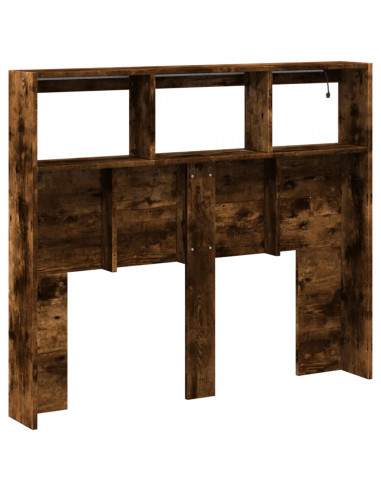 Testiera con Contenitore a LED Rovere Fumo 120x17x102 cm