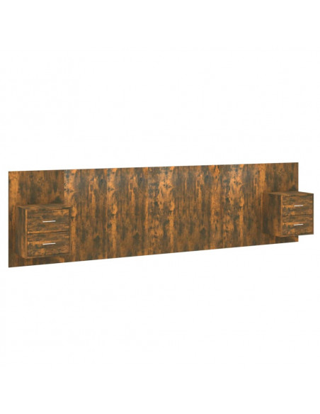 Testiera per Letto con Armadietti Legno Multistrato Rovere Fumo