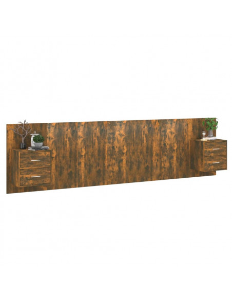Testiera per Letto con Armadietti Legno Multistrato Rovere Fumo