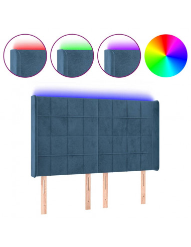 Testiera a LED Blu Scuro 147x16x118/128 cm in Velluto