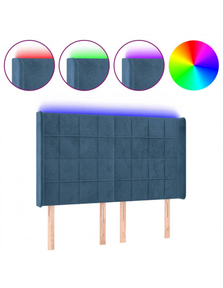 Testiera a LED Blu Scuro 147x16x118/128 cm in Velluto