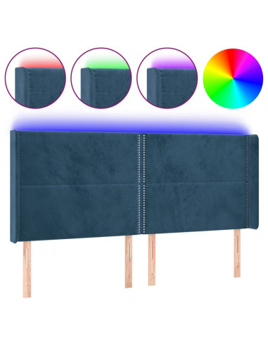 Testiera a LED Blu Scuro 163x16x118/128 cm in Velluto