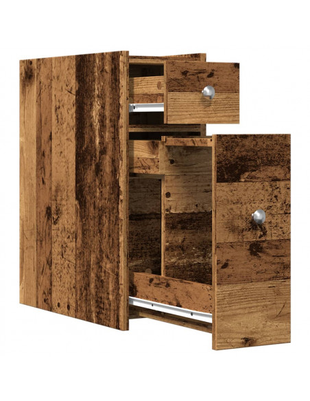 Armadietto da Bagno Stretto con Ruote Rovere Antico Truciolato