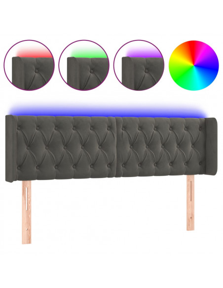 Testiera a LED Grigio Scuro 147x16x78/88 cm in Velluto