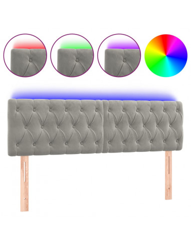 Testiera a LED Grigio Chiaro 144x7x78/88 cm in Velluto