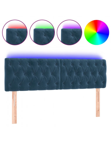 Testiera a LED Blu Scuro 144x7x78/88 cm in Velluto