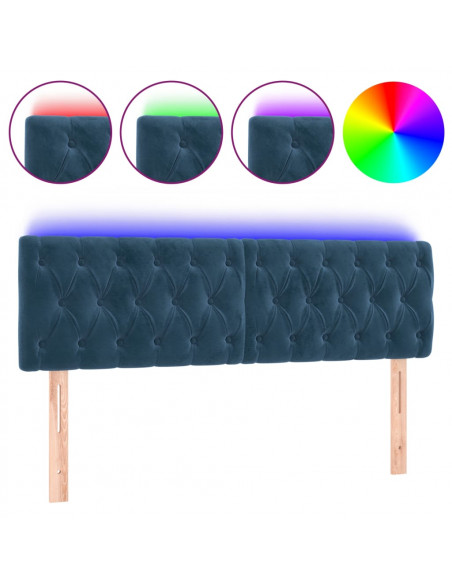 Testiera a LED Blu Scuro 144x7x78/88 cm in Velluto