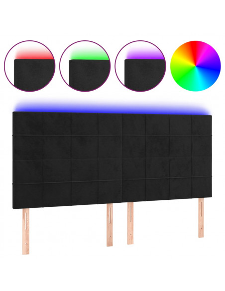 Testiera a LED Nera 160x5x118/128 cm in Velluto