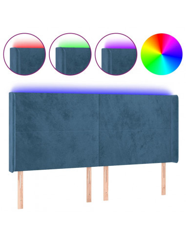 Testiera a LED Blu Scuro 163x16x118/128 cm in Velluto