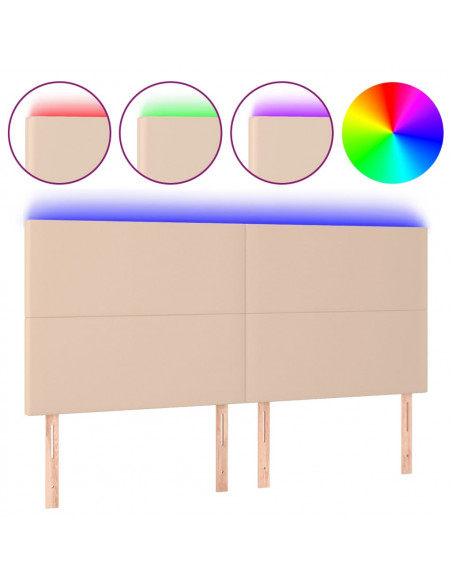 Testiera a LED Cappuccino 180x5x118/128 cm in Similpelle
