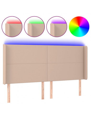 Testiera a LED Cappuccino 183x16x118/128 cm in Similpelle